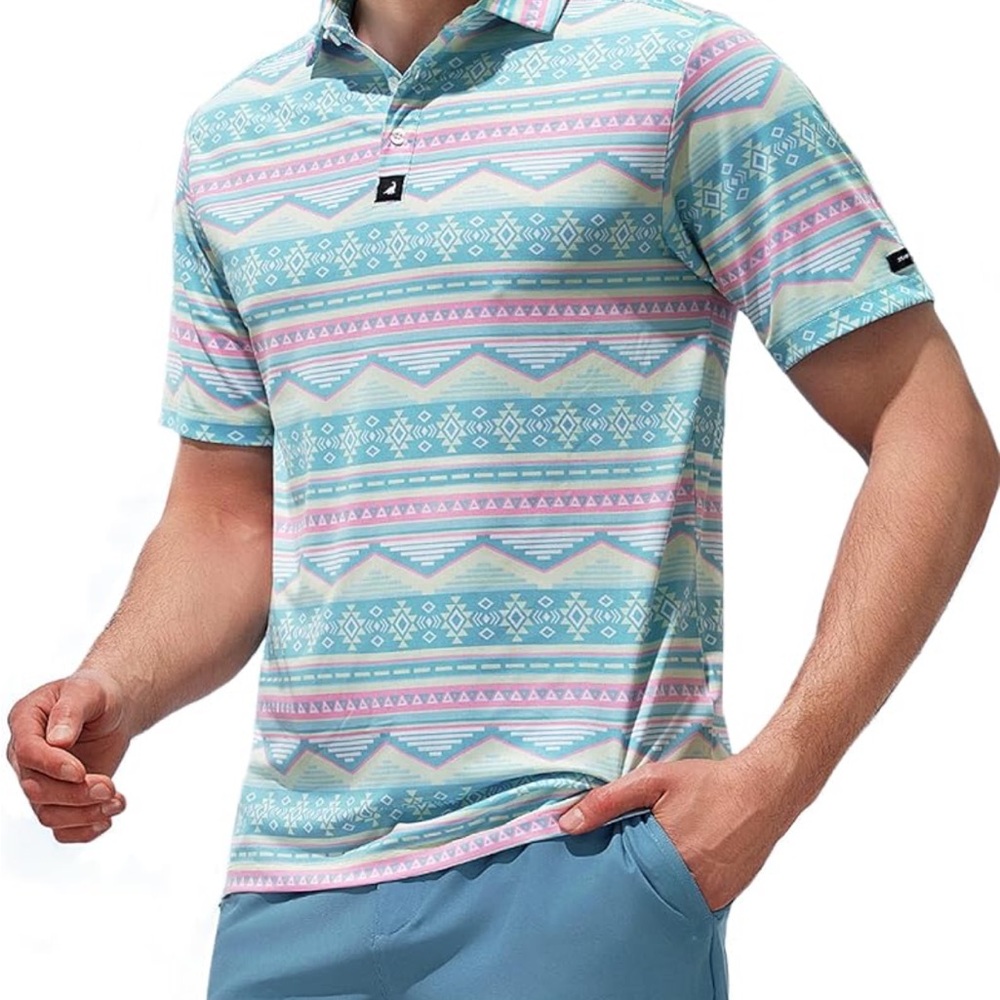 Chubbies Aqua and Pink Geometric Polo